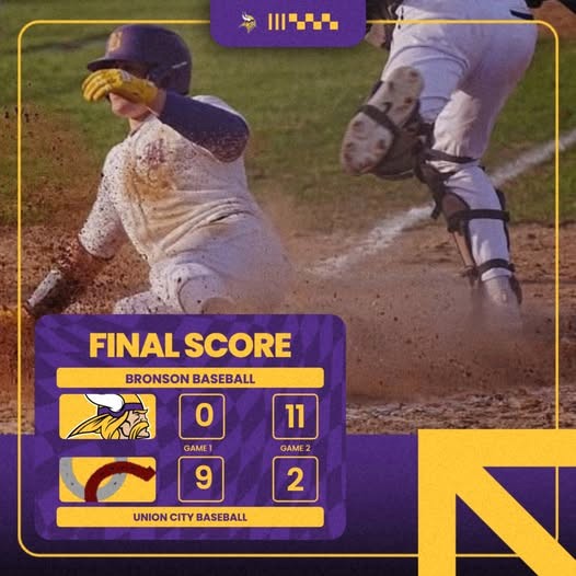 Bronson baseball splits DH with Union City